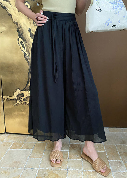 Black Zippered Pockets Cotton Summer Wide Leg Pants AF1096 HS-CPTS240914
