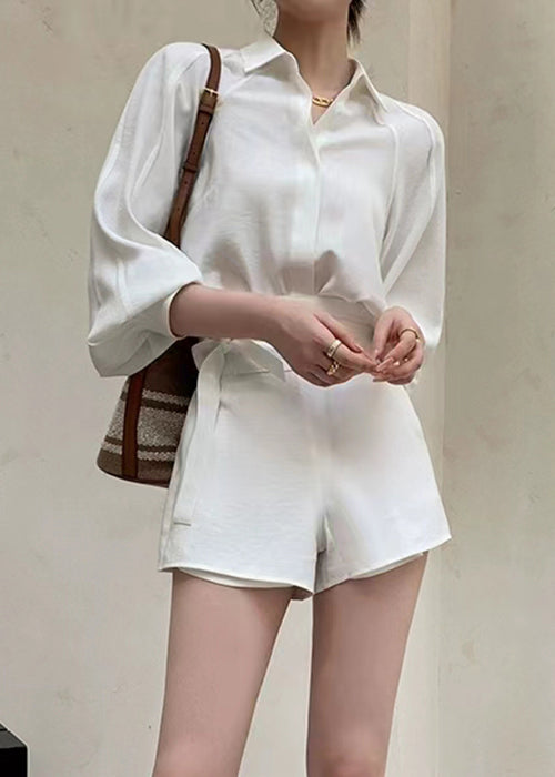 Art White Button Pockets Cotton Two Pieces Set Long Sleeve EE042 shopify