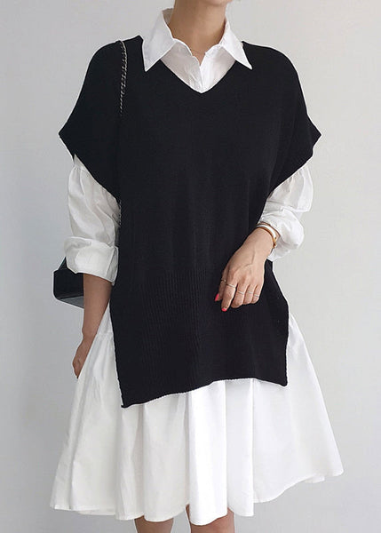 Knit Dresses Stylish Pieces Shirt Set Side Two Open And Vests FashionChic
