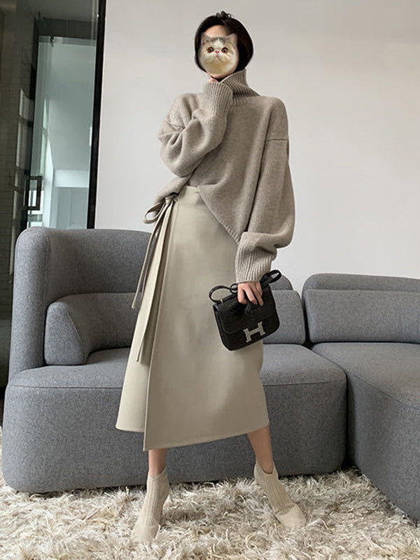 Casual Grey High-Neck Long Sleeve Sweater QX016 shopify