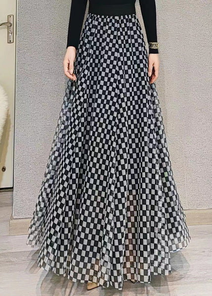 Italian Black Plaid High Waist Exra Large Hem Tulle Skirt Spring TT1009 shopify