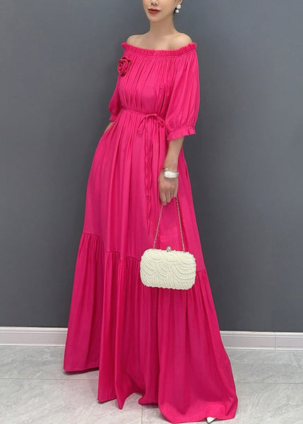 Simple Black Cold Shoulder Slash Neck Cotton Long Dress Summer AO1015 JDML-SDL240909