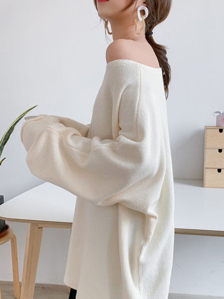 Loose Burgundy Round-Neck Long Sleeve Knit Top AN1071 Genistyle Shop