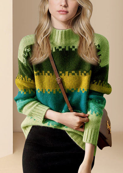 Loose Blue O Neck Thick Patchwork Knit Sweater Winter WV033 ABC