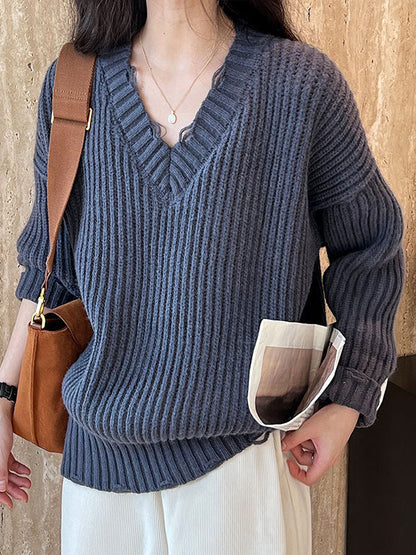 Urban Fuchsia V-Neck Long Sleeve Knit Sweater AN1046 Genistyle Shop