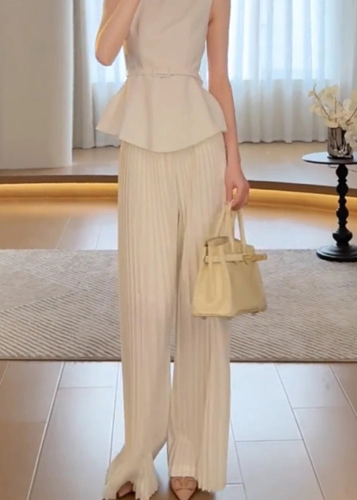 White Waist High Leg Spring Pants Wide Classy FashionChic