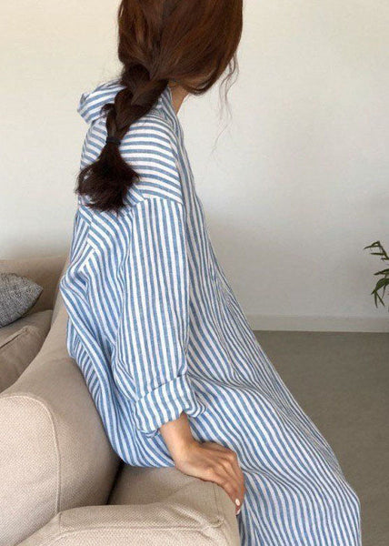Pan Peter Dress Spring Modern Shirts Blue Collar Striped Cotton FashionChic