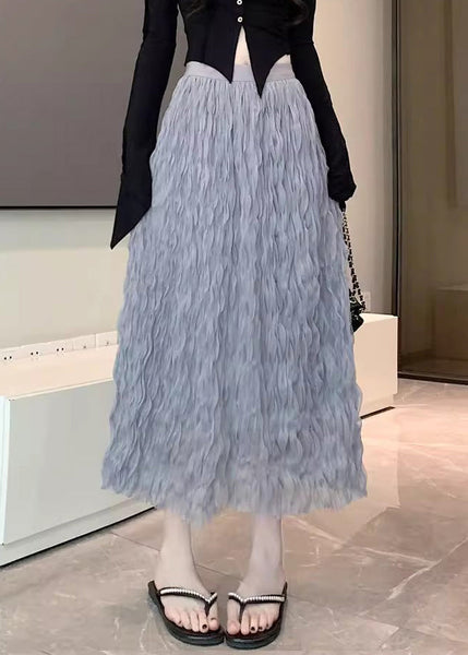 Stylish Grey Wrinkled High Waist Tulle Skirts Fall QP006 OL-SKTS241001