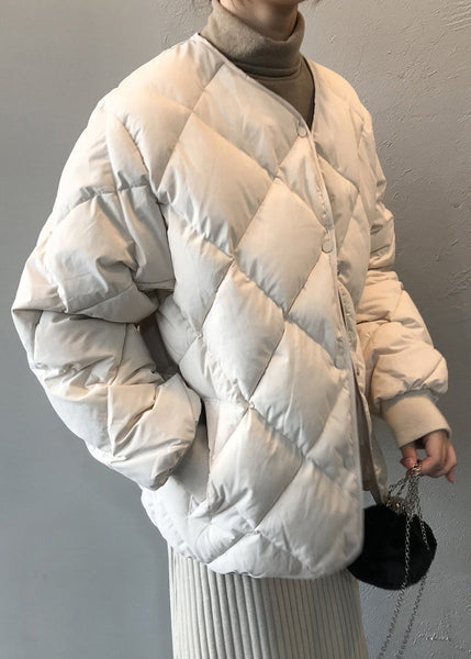 Beige Pockets Button Fine Cotton Filled Coats Winter AF1005 HS-DJK240914