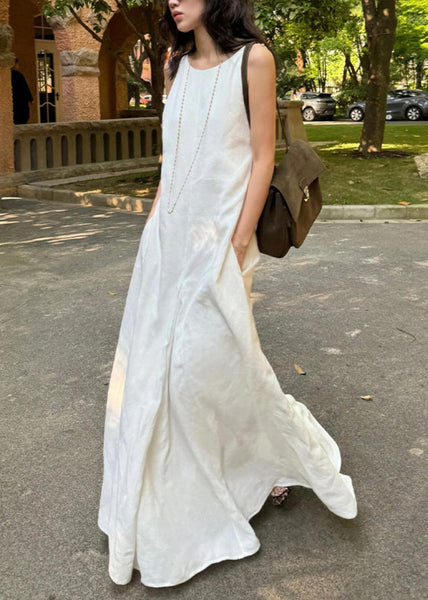 Simple Style White O Neck Cotton Long Dress Sleeveless EE051 shopify