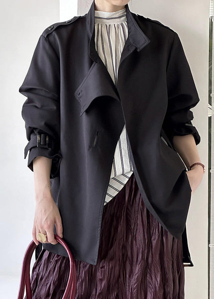 Black Button Cotton Coat Asymmetrical Long Sleeve AF1007 HS-CTS240914