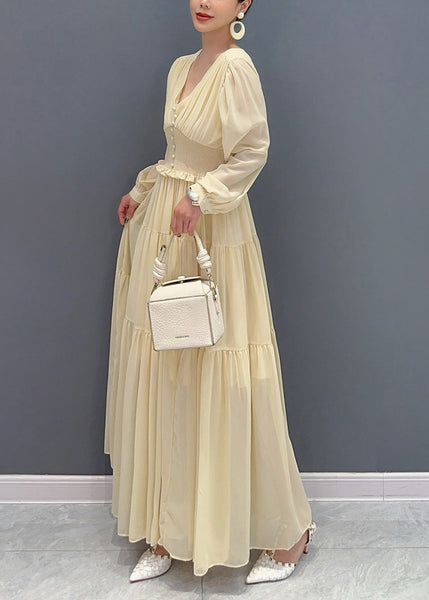 Chic Purple V Neck Wrinkled Patchwork Chiffon Dress Long Sleeve AO1012 JDML-FDL240909