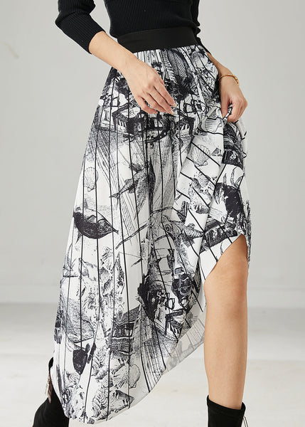 White Print Chiffon Pleated Skirts Elastic Waist Summer AZ1049 shopify