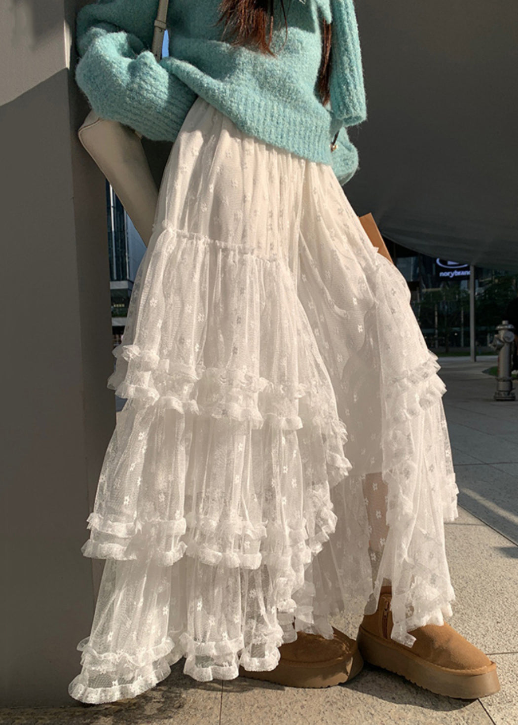 White Skirts French Ruffled High Lace Waist Spring FashionChic