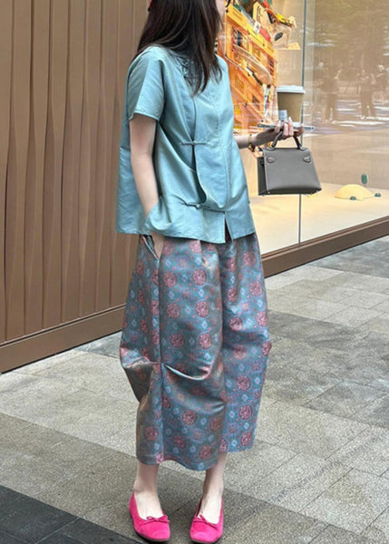 New Rose Button Shirt And Crop Pants Two-Piece Set Summer QP008 OL-TPIEC241001