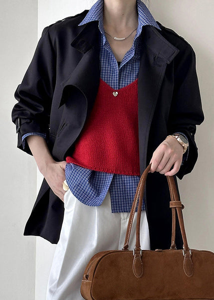 Black Button Cotton Coat Asymmetrical Long Sleeve AF1007 HS-CTS240914