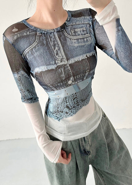 Original O-Neck Print Slim Fit Tulle T Shirts Fall AN1018 Genistyle Shop