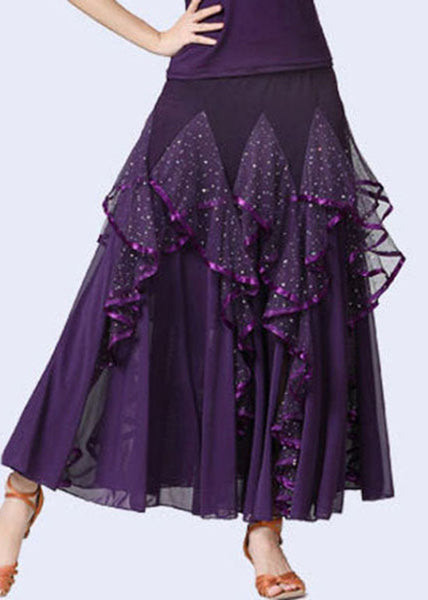 Fashion Purple Wrinkled Tulle Patchwork Sequins Cotton Skirts Summer AZ1001 shopify