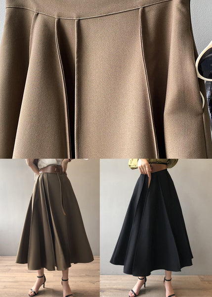 French Khaki High Waist Wrinkled Exra Large Hem Skirts Autumn WD024 HS-SKTS241103