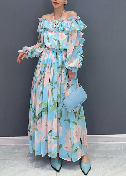 Women Orange Slash Neck Cold Shoulder Patchwork Long Dress Long Sleeve AO1024 JDML-FDL240909