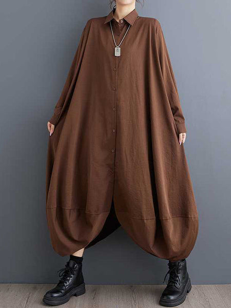 Stylish Black Lapel Buttoned Pockets A-Line Petal Hem Long Sleeve Shirt Dress TW015 ABC