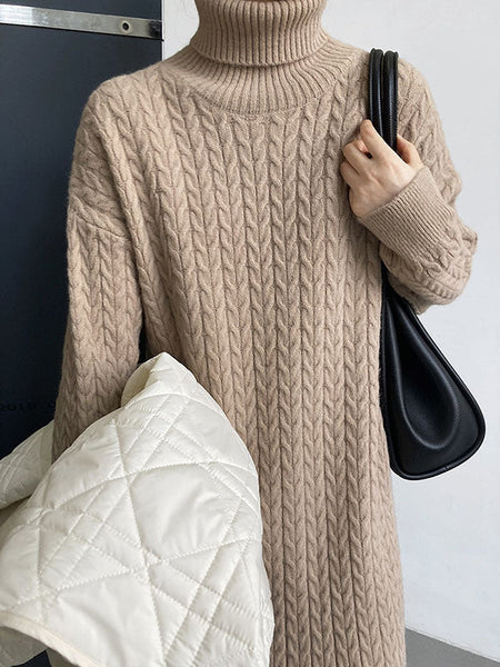 Casual Grey High-Neck Long Sleeve Twist Knit Dress AN1053 Genistyle Shop