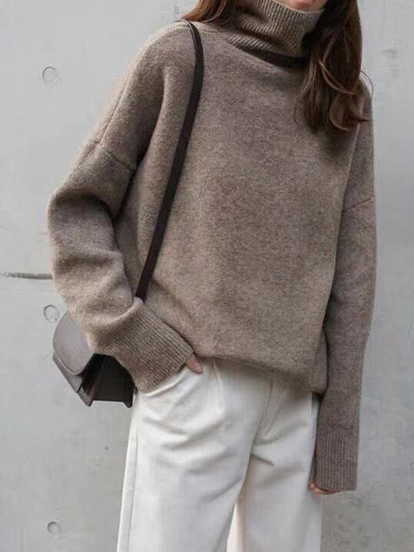 Street Loose Camel High-Neck Long Sleeves Sweater QX009 shopify