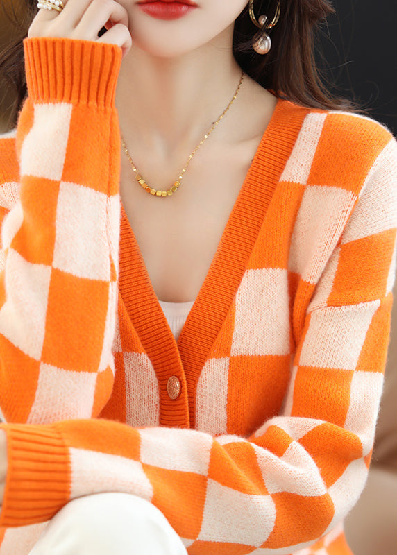 Stylish Coffee V Neck Plaid Woolen Loose Coat Fall QC047 shopify