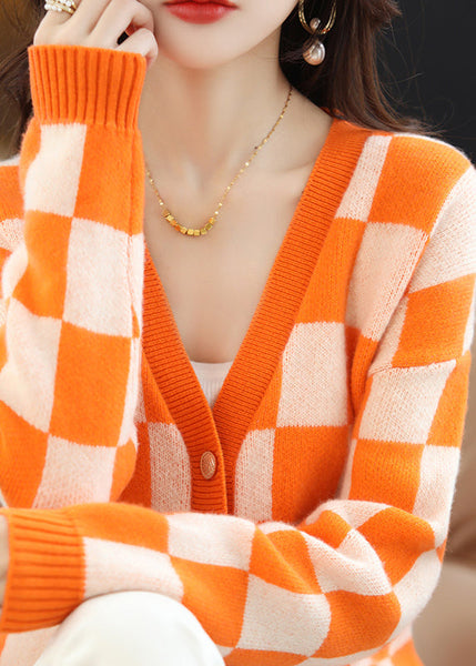 Stylish Coffee V Neck Plaid Woolen Loose Coat Fall QC047 shopify