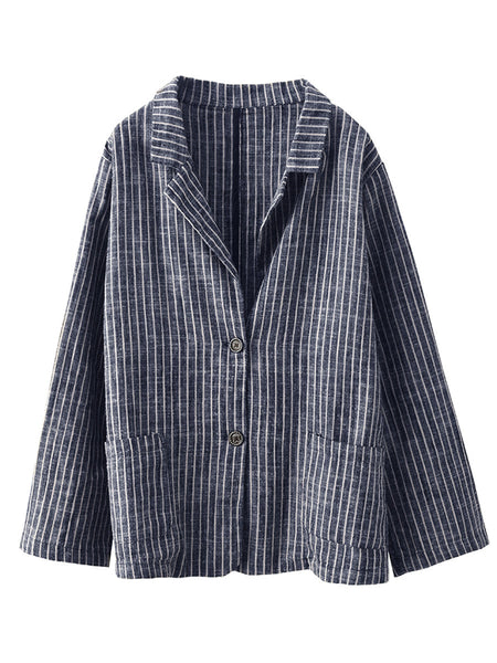 Plus Size Women Vintage Stripe Spring Linen Shirt+Pants II1057 BK