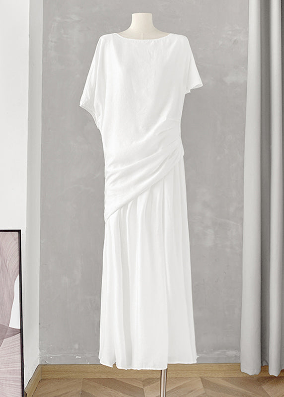 Boutique White O-Neck Asymmetrical Drawstring T Shirts And Maxi Skirt Two Pieces Set Summer AJ1031 shopify