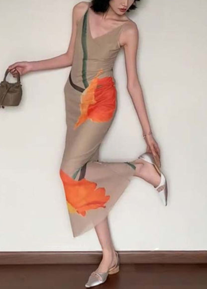 Slim Fit V Neck Print Cotton Long Dress Sleeveless EE017 shopify