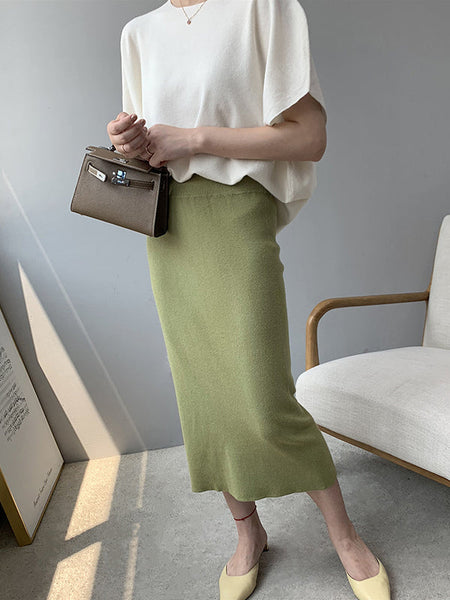 Original Loose White Round Neck Half Sleeve Knit Top AN1042 Genistyle Shop