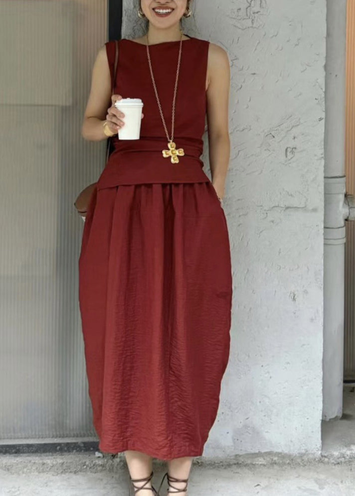 Casual Grey O-Neck Top And Maxi Skirts Two Pieces Set Summer AJ1036 shopify