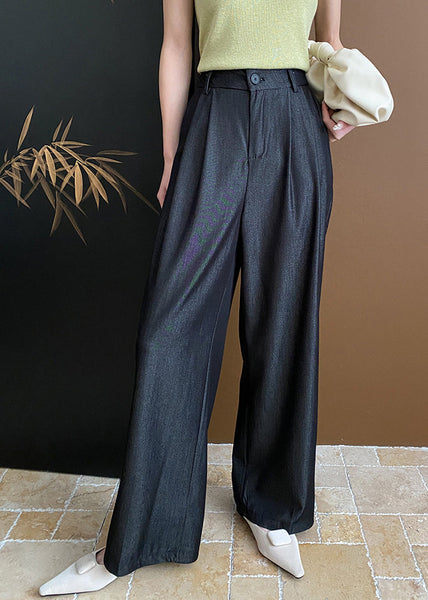 Casual Black Pockets Cotton Wide Leg Pants Summer WD003 HS-LPTS241103