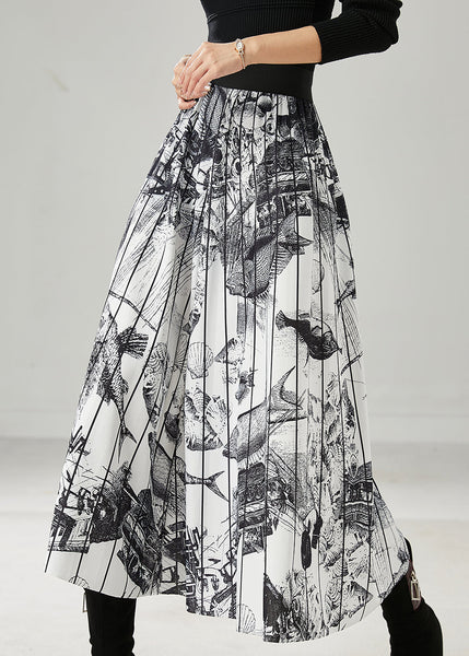 White Print Chiffon Pleated Skirts Elastic Waist Summer AZ1049 shopify