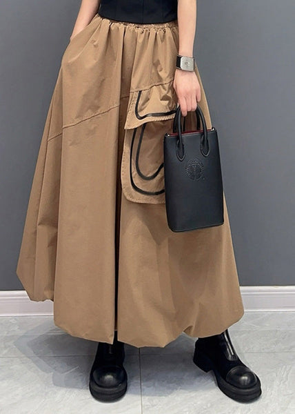Casual Khaki Pockets Elastic Waist Cotton Skirts Summer AO1014 JDML-SKTS240909