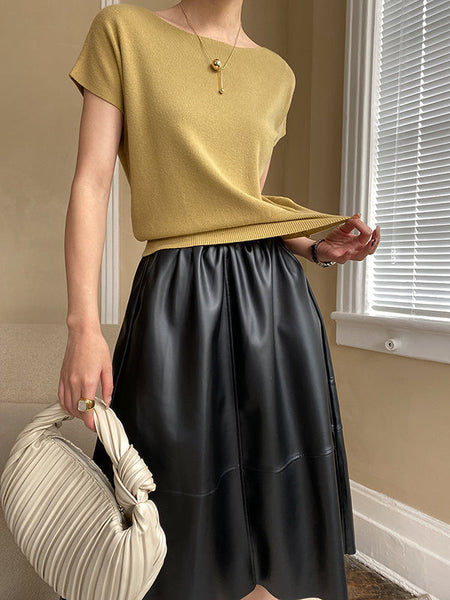 Pink Sleeve Top Short Knit Boat Loose Neck Stylish FashionChic