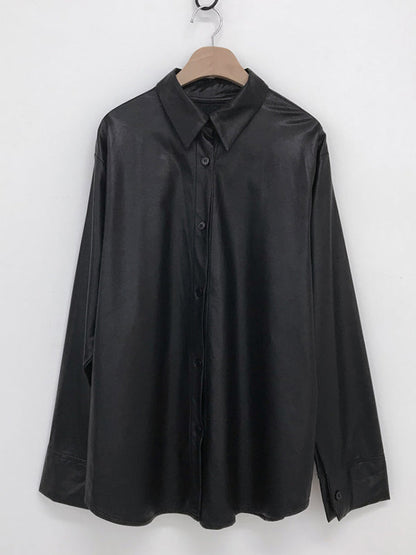 Urban Black Lapel Buttoned Long Sleeves Pu Leather Shirt WS006 shopify