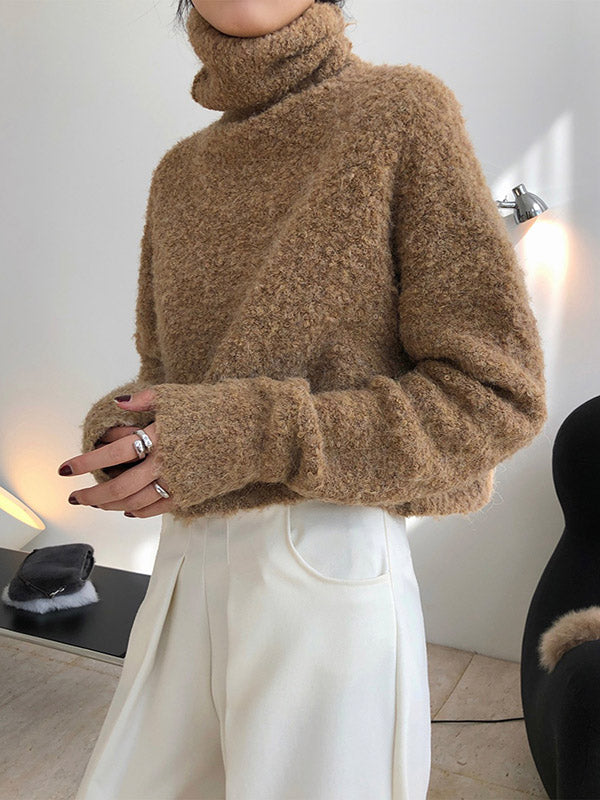 Brief Camel High-Neck Long Sleeve Wool-Blend Sweater AN1064 Genistyle Shop