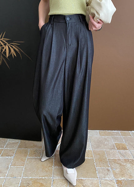 Casual Black Pockets Cotton Wide Leg Pants Summer WD003 HS-LPTS241103