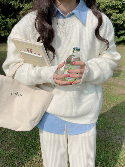 Cute Yellow Round-Neck Long Sleeve Sweater AN1041 Genistyle Shop