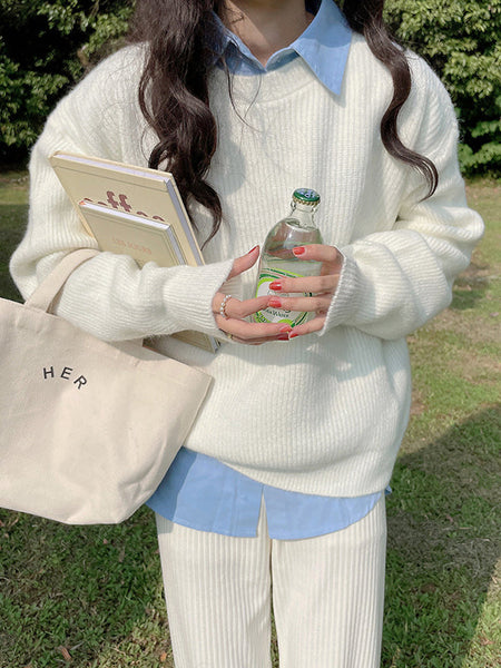 Cute Yellow Round-Neck Long Sleeve Sweater AN1041 Genistyle Shop