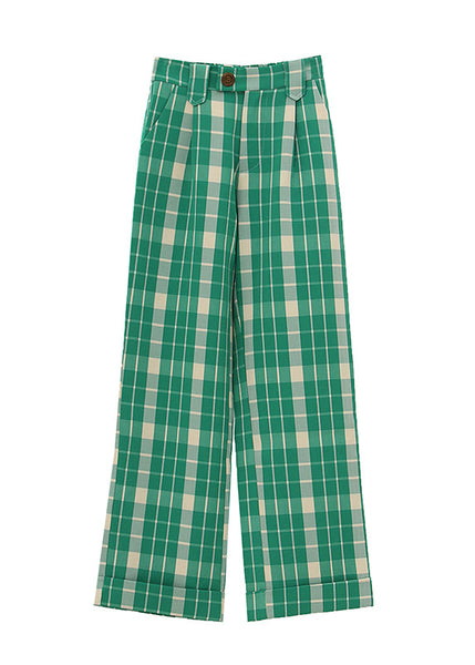 Bohemian Green Plaid high waist straight pants Spring TT1019 shopify