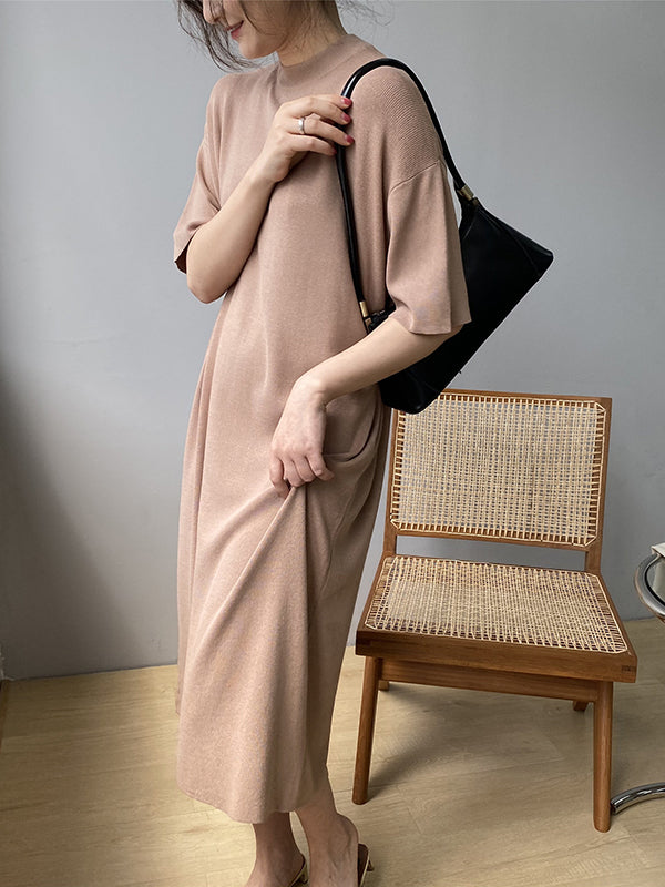 Temperament Round-neck Mauve Split-Joint Short Sleeve Sweater Dress AN1057 Genistyle Shop