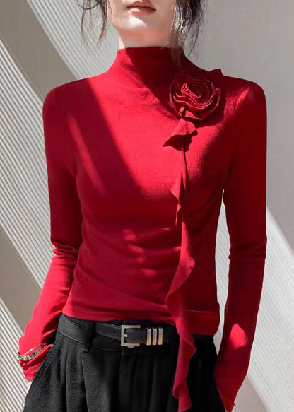 Slim Fit Red Turtleneck Rose Tassel Top Fall WV004 ABC