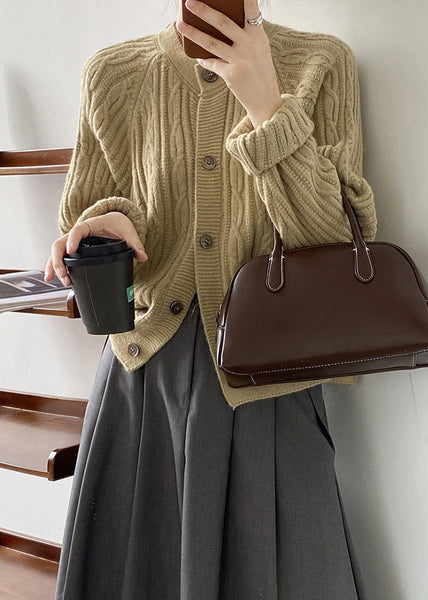 French Grey O-Neck Button Cable Knit Coat Fall AF1100 HS-NCT240914