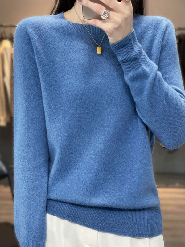 Casual Blue Round-Neck Long Sleeve Sweater AN1059 Genistyle Shop