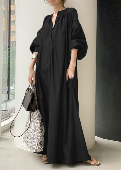 Dresses Bohemian Neck Lantern Apricot V Long Sleeve Oversized FashionChic