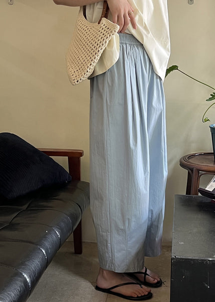 Blue Summer Solid Pants Loose Cotton Elastic Crop Waist FashionChic